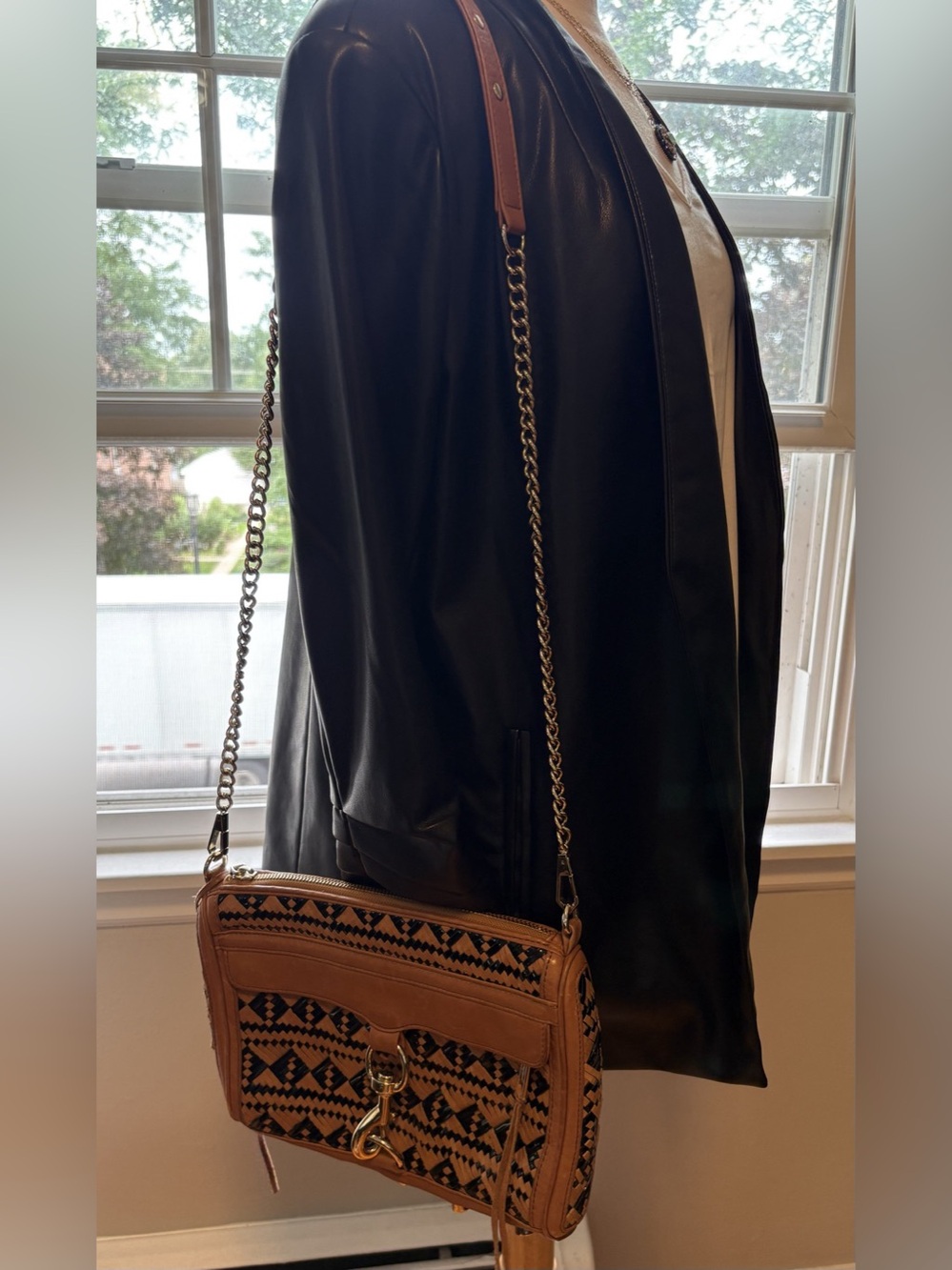 Rebecca Minkoff MAC Crossbody Woven Leather in Brown & Black